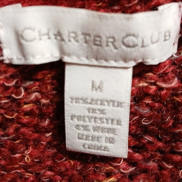 CHARTER CLUB Red Tweed Crew Neck Wool Blend Cardigan Size M - Picture 7 of 12